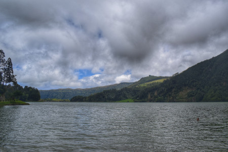 Lake, mountains and sky